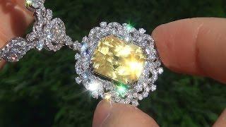 GIA Certified UNHEATED Natural VVS1 Yellow Sapphire Diamond 18k Cocktail Necklace - A141555