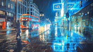 Experience a Midnight Rainy London Walk - West End City Streets to London Eye - 4K 60FPS