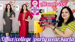 cotton kurta under 700 🩷 Myntra Eors sale recommendations office/college/party wear kurta under 700