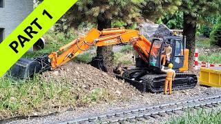 Build a small train station, RC excavator Hitachi ZX135, Scania Truck. Part 1