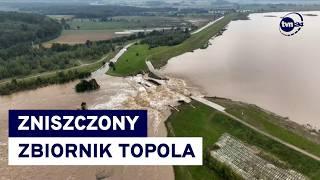 Zniszczony zbiornik Topola, mieszkańcy Paczkowa pilnie ewakuowani. Nagranie "przyczyny i skutku"