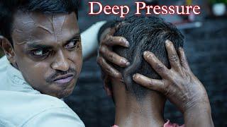 Deep Pressure Deep Tissue Head Massage By Strong Wrist Barber | ASMR Oil Massage | Neck Cracking