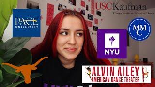 College Dance Audition Stories: tragic but successful (NYU, Alvin Ailey, Pace, Marymount, UT)