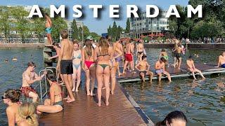 [4K)️Amsterdam Hot Summer Harbour Beach Walk | Sunny Beach Day | 29°C (84°F)