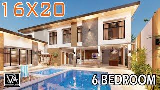 2 STOREY MODERN HOUSE DESIGN WITH SWIMMING POOL | 6 BEDROOMS |  400 SQM LOT