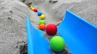Marble run  Roll the ball with rain gutters + natural objects [sandy beach]