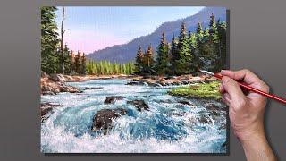 Acrylic Painting Stream Waterfall Landscape