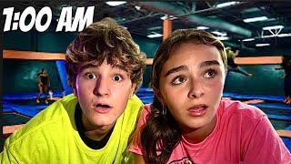 ALL NIGHTER IN A TRAMPOLINE PARK!**We Snuck In!**