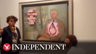 Climate protesters vandalise King Charles painting at Scottish National Portrait Gallery