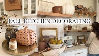 *KITCHEN* FALL DECORATE WITH ME 2024 | fall coffee bar, shelf styling, and cozy fall kitchen decor