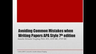 APA 7th Edition Avoiding Common Mistakes when Writing Papers Surviving Graduate School