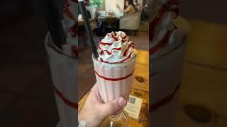 Strawberry milkshake with strawberry jam️ at ama cafe #milkshake #shots #trending #thandi #milk