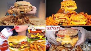 ASMR Five Guys Burgers Mukbang Compilation | Fast Food Cheesy Burgers | Satisfying eating sounds