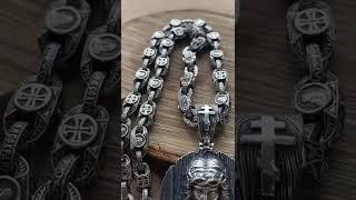 Серебряная цепь спаси и сохрани 80 гр и кулон Иисус Христос 29гр