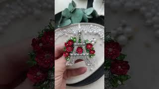 Брошь Эйфелева башня в цветах,вышивка бисером, пайетками #beadedjewelry #украшения
