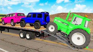 Flatbed Truck Mcqueen | Transportation with Truck - Pothole vs Car #120 - BeamNG.Drive