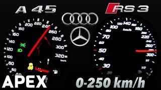 2017 Audi RS3 vs. Mercedes A45 AMG - Acceleration Sound 0-100, 0-250 km/h | APEX