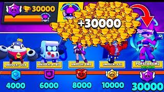 NONSTOP to 30000 TROPHIES Without Collecting TROPHY ROAD + Free Brawler - Brawl Stars