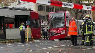 2 Stadtbahnen der KVB stoßen vor dem Neumarkt frontal zusammen