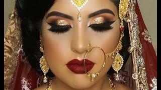 Real Bride | Asian Bridal Traditional Makeup | Dramatic Bold Winged Eyes And Dark Red Lipstick