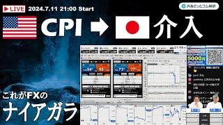 介入相場でFXのライブ解説、弱い米CPI後、まさかの実弾介入！（2024年7月11日)