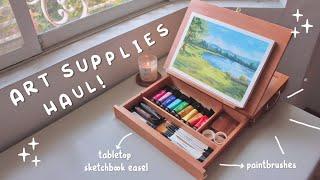 art haul  asmr unboxing   tabletop easel, porcelain palette, paintbrushes, etc.  ft. meeden