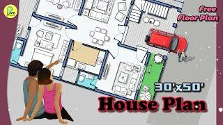 30×50 house plan with car porch, 2 BHK home design, 30*50 #houseplan #housemap #housedesign