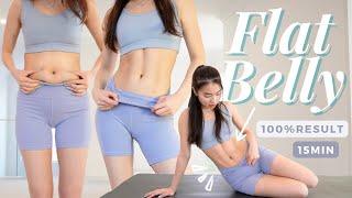 15min Flat Stomach workout (Deep Core) | Belly Fat Burn  & ABS Line | 100% Result