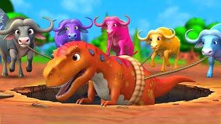 5  Buffaloes Rescue Giant T-Rex & Farm Animals | Epic Animal Rescue Adventure Animated Cartoons!