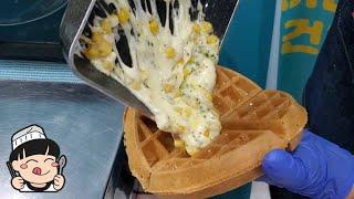 뚱와플에 콘치즈까지? 곡물와플, 와플칸/ corn cheese waffle, Korean street food