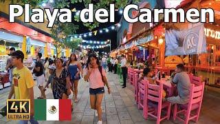 Playa del Carmen , Mexico 4K Walking Tour  Excellent Night on 5th Avenue