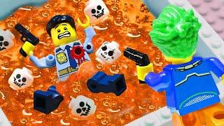 LEGO Police battle with dangerous criminal in molten lava pit