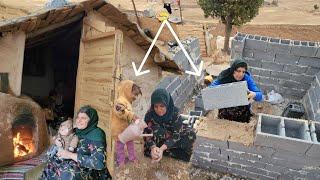 A mother warm embrace in a cozy hut: A mother's constant effort to expand her children's shelter