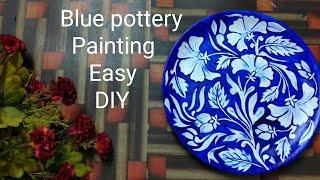 Blue pottery painting on ceramic plate/Easy DIY/ Best out of waste..