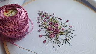 Bouquet of Roses Dimensional Embroidery Rococo stitch