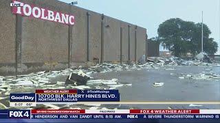 Severe storm damages buildings in Dallas