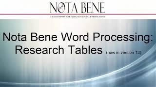 Nota Bene Software Tutorials: Research Tables