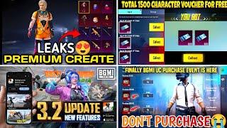 BGMI FREE CHARACTER VOUCHER EVENT 2024& NEXT PREMIUM CREATE LEAKS |BGMI NEW UPDATE 3.2|UC UP EVENT