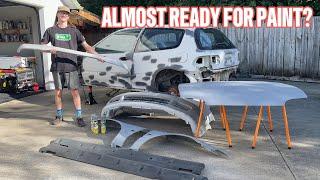 400hp Turbo EG Civic Rebuild Pt 7 (Sanding And Priming Guards, Bonnet And Bumpers)