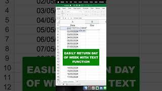 Return day of week with text function #excel #exceltutorial #fyp #LearnOnTikTok #spreadsheets