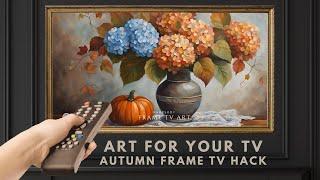 2 Hour TV Art Screensaver 4K Frame TV Hack. Moody Fall Pumpkin and Hydrangea Flowers. Autumn Decor.