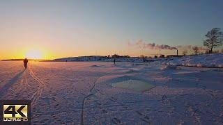 【4K】Sunset stroll on sea ice, Helsinki 