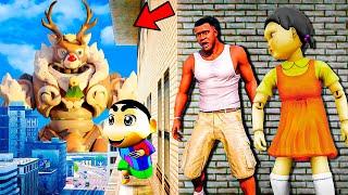 Franklin and Shinchan & Pinchan play HIDE AND KILL with Squid Game Doll In GTA 5