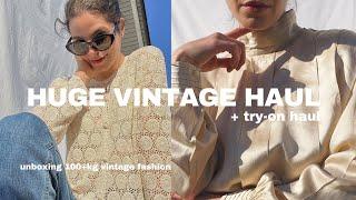 huge vintage unboxing + try-on haul, unboxing over 100kg of vintage clothes 