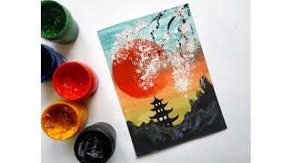 Япония 2 Сакура Как нарисовать пейзаж Японии Japan landscape drawing