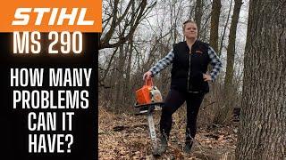 Stihl MS290 Farm Boss Chainsaw - Chain on Backwards!  Where Does The 2 Stroke Oil Go?  Scored?