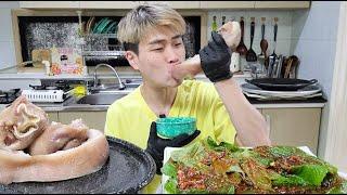 꽃돼지 통 돼지머리수육에 양념깻잎 밥도둑 한식먹방[korean food]mukbang Eating show 吃播