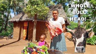 We Cooked a Whole BULL Head for the Village  Traditional African Feast with Ugali & Fresh Salad