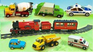 Поезд Скорая помощь Пожарная машина Самосвал - распаковка игрушек для детей.