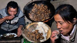 buff fry & rice in dinner in Bhumi kitchen || Nepali village Kitchen ||